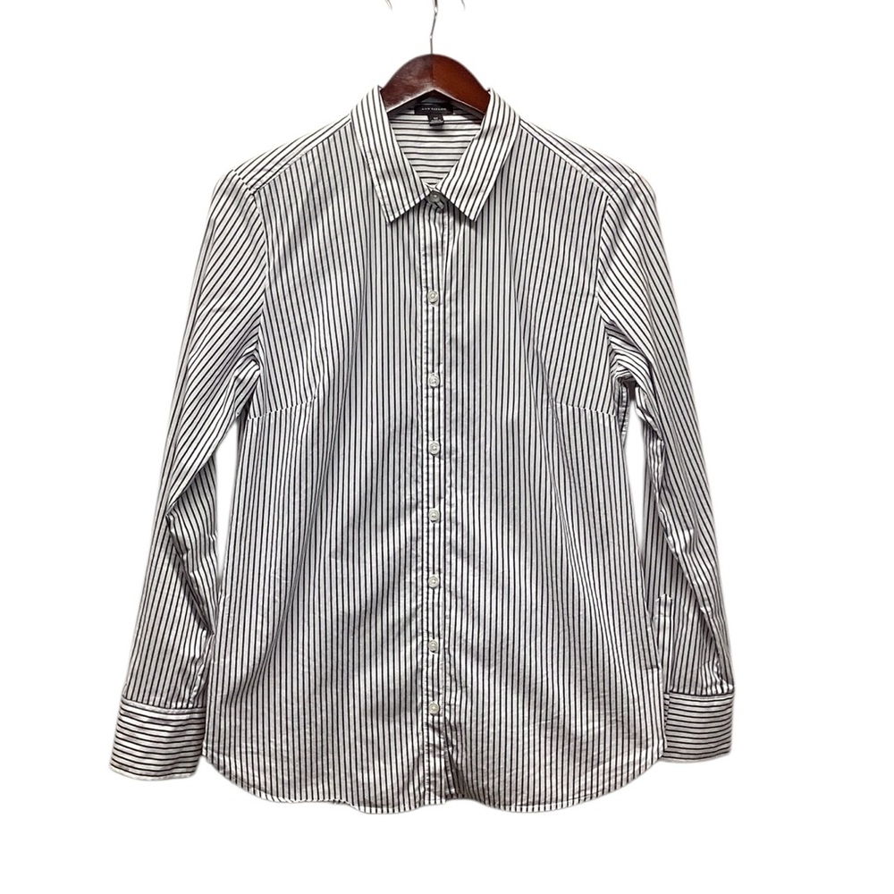 Ann Taylor Business Casual blouse. Size 12. Charcoal gray striped on white